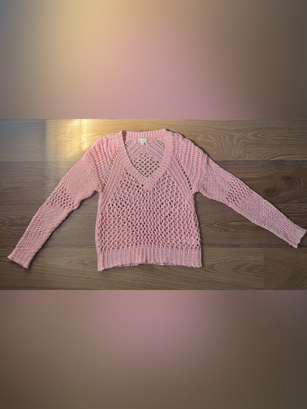 Hem & Thread Pink Open-Weave V-Neck Sweater